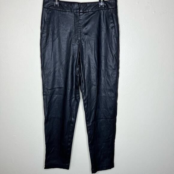 Nha Khanh Roi Faux Leather Pants w Pockets 2 Black High Rise Straight Leg Crop - Picture 1 of 9
